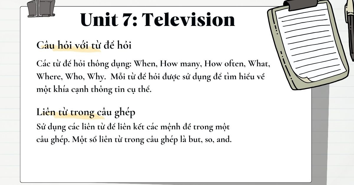 Ngữ pháo Tiếng Anh 6 Unit 7